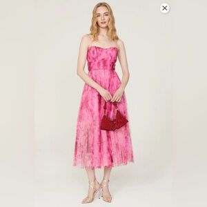 Monique Lhuillier Pink Strapless Midi Dress